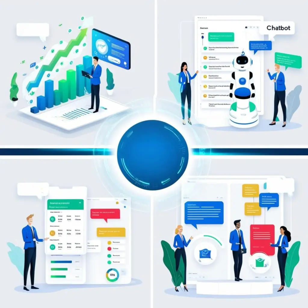 Imagen tipo infografía moderna dividida en seis secciones hexagonales interconectadas, flotando en el espacio. Cada hexágono muestra una escena diferente de uso de IA: 1) Predicción de demanda con gráficos de tendencias ascendentes, 2) Segmentación de clientes con perfiles holográficos, 3) Optimización de precios con etiquetas digitales dinámicas, 4) Análisis de satisfacción con emoticones y métricas de sentimiento, 5) Detección de fraude con escudos de seguridad, y 6) Automatización de procesos con flujos de trabajo digitales. Los hexágonos están conectados por líneas de luz naranja que pulsan con datos. Cada escena tiene sus propios hologramas y visualizaciones de datos en tonos naranja vibrante. El fondo es un degradado suave de gris que hace resaltar los elementos principales.